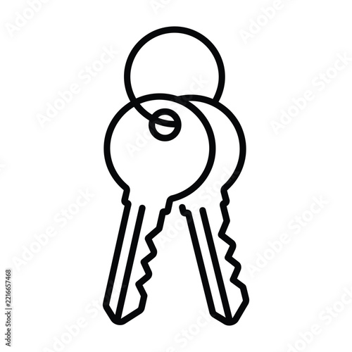 Set of two house keys on a keyring outline icon with real estate key set door home ownership