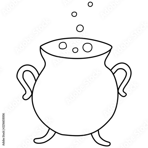 Hand-Drawn Witch Cauldron with Bubbling Potion Line Art Illustration for Halloween Spooky Craft Designs