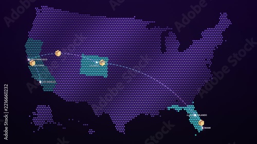 Animated United States Travel Route from West Coast to Florida