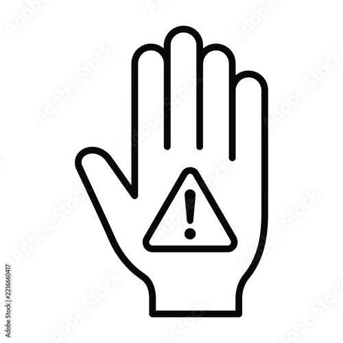 Hand stop sign icon with triangular warning symbol web element vector illustration human hand