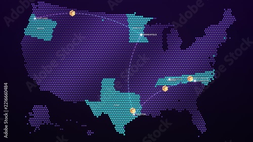 Digital United States Map with Multiple Flight Paths and Destinations