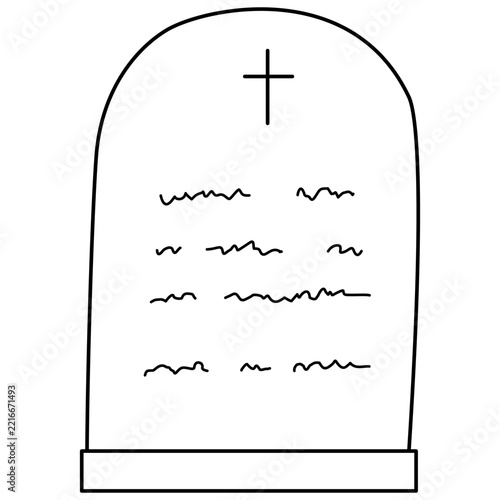 Hand-Drawn Tombstone with Cross Gravestone Line Art Illustration for Halloween Spooky Craft Designs