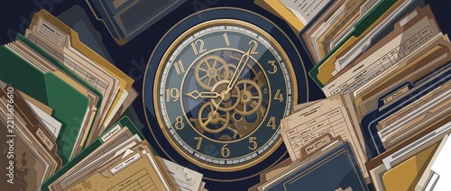 Vintage Clock and Books Arrangement for Classic Study Room Decor.