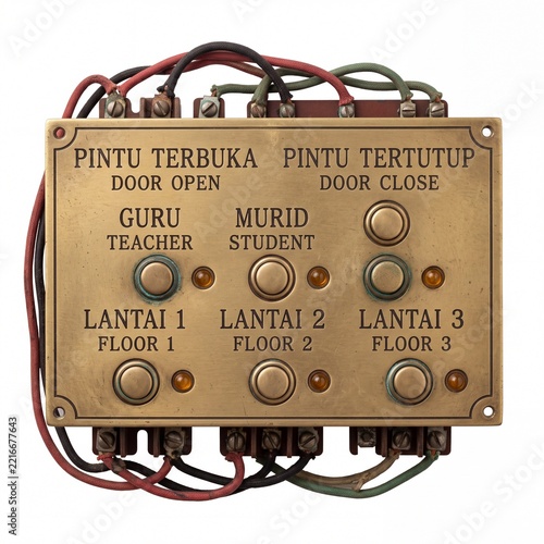 Vintage Elevator Control Panel with Multiple Floor Buttons.