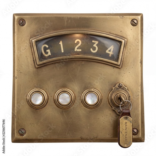 Vintage Elevator Control Panel with Numeric Display and Key Lock.
