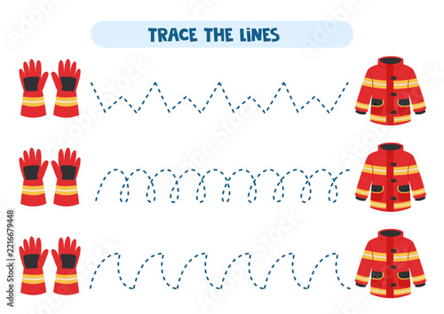 Trace the Lines Firefighter Equipment – Preschool Pre-Writing and Fine Motor Skills Activity