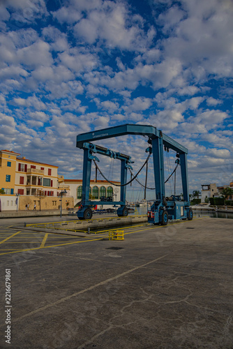 Yacht travel lift crane at Limassol Marina in Cyprus