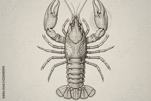 Detailed Pencil Sketch of a Crawfish or Crayfish Illustration.