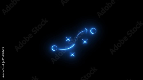 Animated blue neon football play diagram with x's and circles on a black background, showcasing strategy and motion graphics animation and black background.