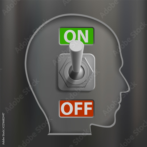 On, off switch toggle inside a human head. Vector illustration.
