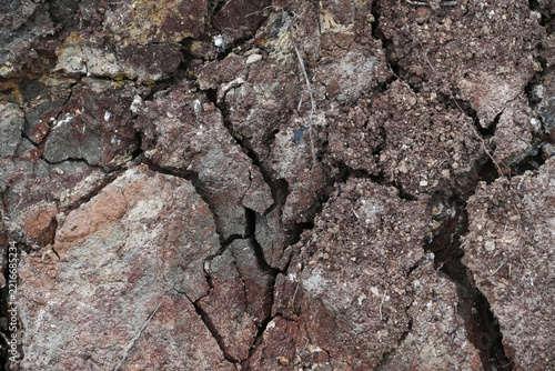 A crack in the rock. Geology. Soil layers