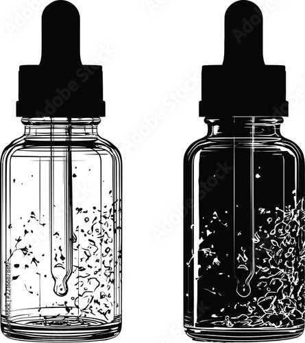 Bottle vector set showcasing medical glass vials with dropper caps