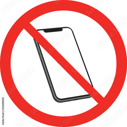 Smartphone icon prohibited sign showing a cell phone inside a red