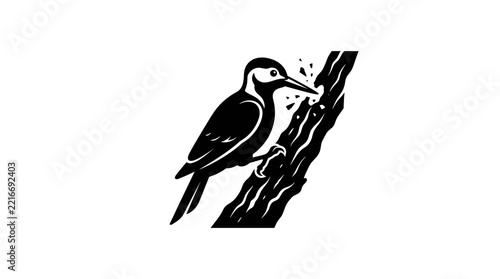 Woodpecker Bird Perched on Tree Branch Silhouette.