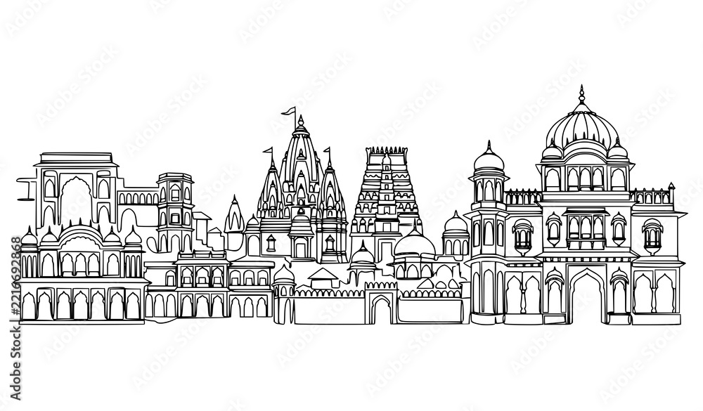 Obraz premium Title: Indian Architecture Historic Cityscape Panorama Vector