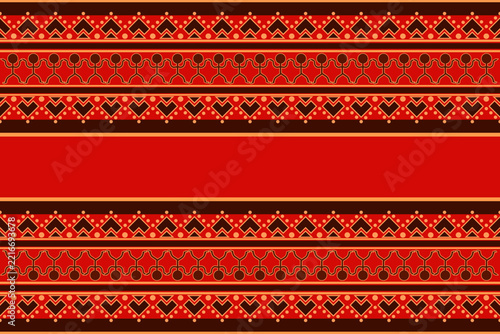 Red Black Ethnic Seamless Border Pattern with Traditional Geometric Ornament