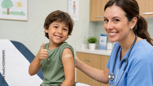 Happy child getting vaccinated.