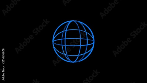 Blue globe wireframe graphic motion on black background digital technology concept.