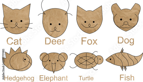 Brown Packaging box Cutting cure animals Art printable Editable character deer fox cat dog elephant fish ESIGN 35312JB.eps