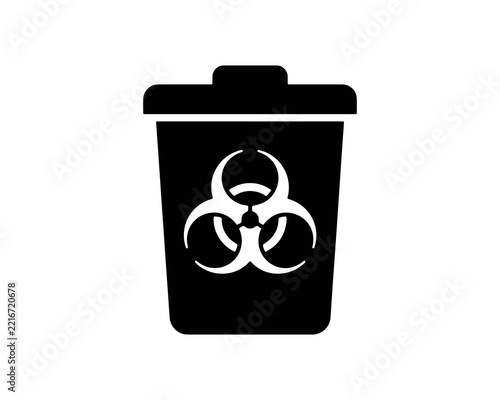 Biohazard waste bin symbol silhouette icon isolated on white background with hazard icon