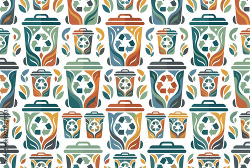 Ornate recycling bin pattern with environmental symbols.
