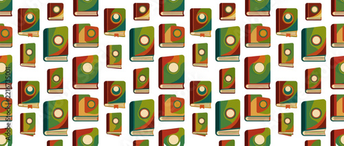 Green and red book rows seamless pattern.