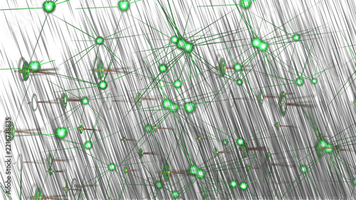 Abstract Green 3D Circle Pattern Background with Colorful Pins, Molecular Atom Shapes, Technology Science Elements and Modern Vector Design Illustration