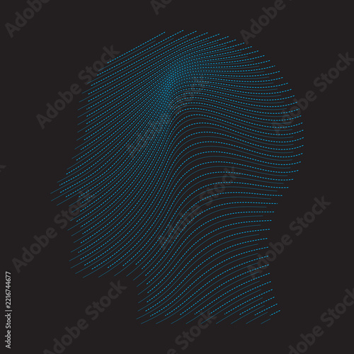 Abstract wave line  human head pattern background with futuristic flowing curves and digital technology style.