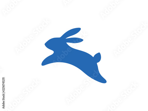 Blue Jumping Rabbit Silhouette Icon for Sports Apparel or Delivery Service