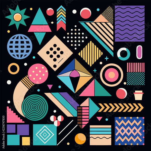 Colorful Geometric Abstract Shapes Collection – Retro Memphis Pattern Vector Set