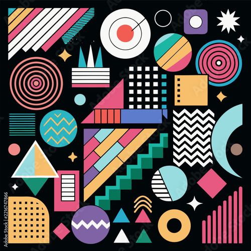 Colorful Geometric Abstract Shapes Collection – Retro Memphis Pattern Vector Set
