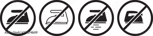 Do not iron laundry care instruction symbols set for clothing labels