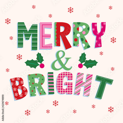 merry and bright christmas greeting card design