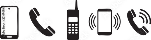 Set of black telephone icons for communication contact and mobile