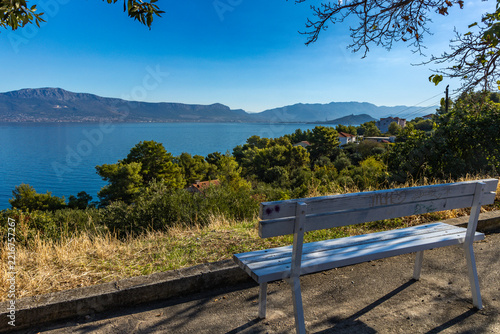 White Bench Overlooking the Croatian Coast Near Split and Kastela