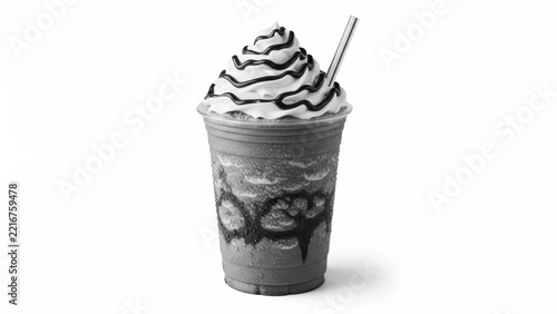 Iced coffee drink with whipped cream and straw
