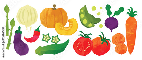Playful Vegetable Collection Vector with Onion, Pumpkin, Peas, Eggplant, Chili, Okra, Tomato, Carrot and Fresh Produce for Healthy Food Illustration, Kitchen Decor, Grocery Market Print, Recipe Design
