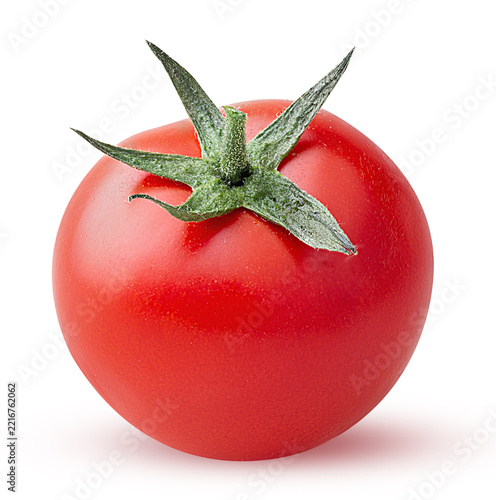 Fresh red tomato with green leaves