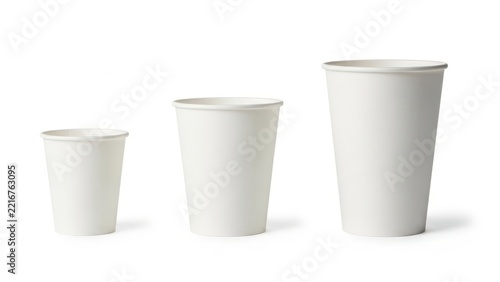 Three paper coffee cups in size order