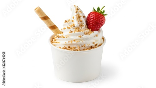 Strawberry granola soft serve ice cream