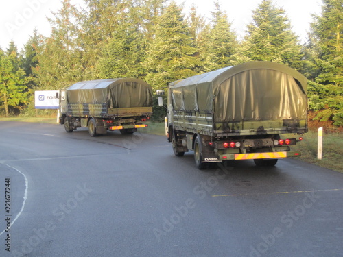Danish Military trucks on a forest road