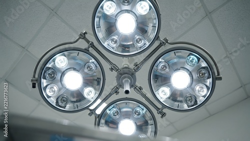 Modern Overhead Surgical Light Fixture with Multiple LED Bulbs in Operating Room