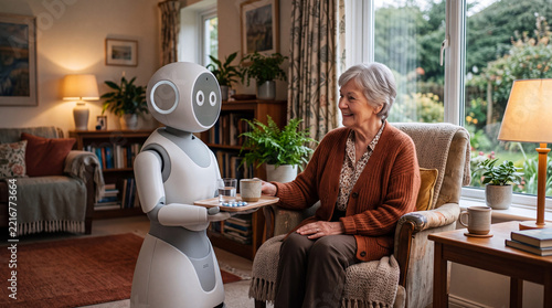 Assistive robot helping an older adult at home