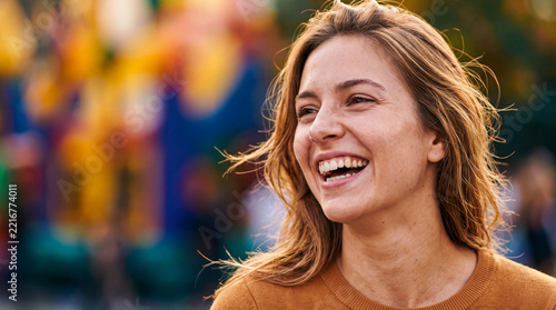 Laughing beauty portrait with natural movement