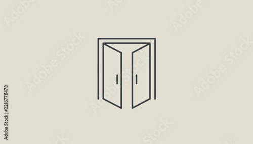 Minimalist line vector illustration of slightly open double doors representing access, opportunity, and new beginnings.