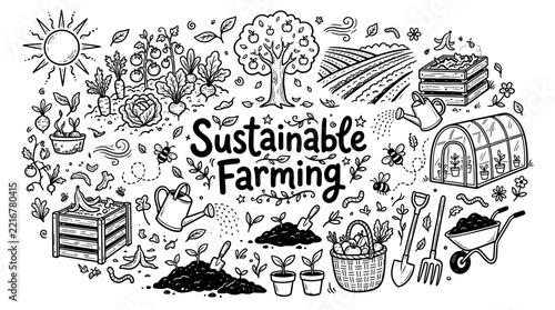 Sustainable Farming Hand Drawn Doodle Illustration