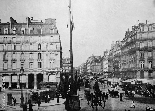 One of the first autotypes of the Rue Saint-Lazare in Paris, France, 1884, Historic, digitally restored reproduction of an original 19th century original