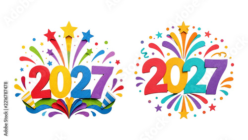 Happy New Year 2027 Illustration with Creative Typography, Festive Celebration Design and Modern Holiday Greeting Graphic