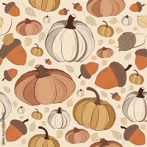 Fall pattern featuring pumpkins and acorns