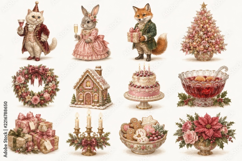 Fototapeta premium Whimsical vintage Christmas celebration collection